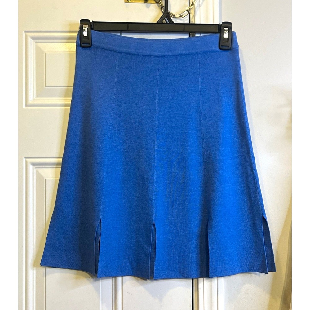Vintage Silk Knit A-Line Skirt Blue Pleated Slits Sz S Preppy Y2K Pow Wow
